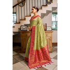 Seduva Women's Silk Blend Booti Work Ready to wear Saree With Unstitched Blouse 5.5Mtr (Green)
