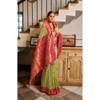 Seduva Women's Silk Blend Booti Work Ready to wear Saree With Unstitched Blouse 5.5Mtr (Green)
