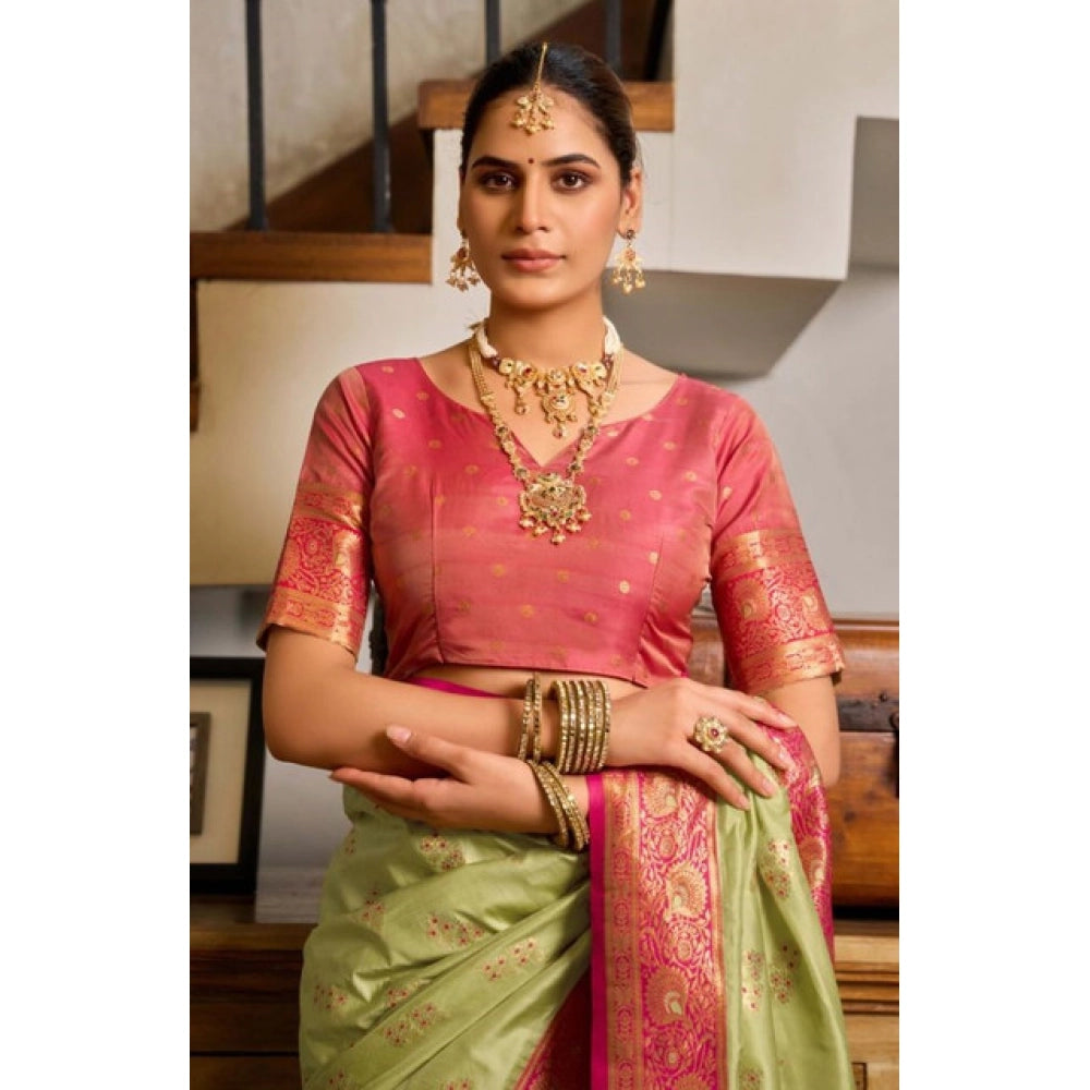 Seduva Women's Silk Blend Booti Work Ready to wear Saree With Unstitched Blouse 5.5Mtr (Green)