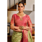Seduva Women's Silk Blend Booti Work Ready to wear Saree With Unstitched Blouse 5.5Mtr (Green)