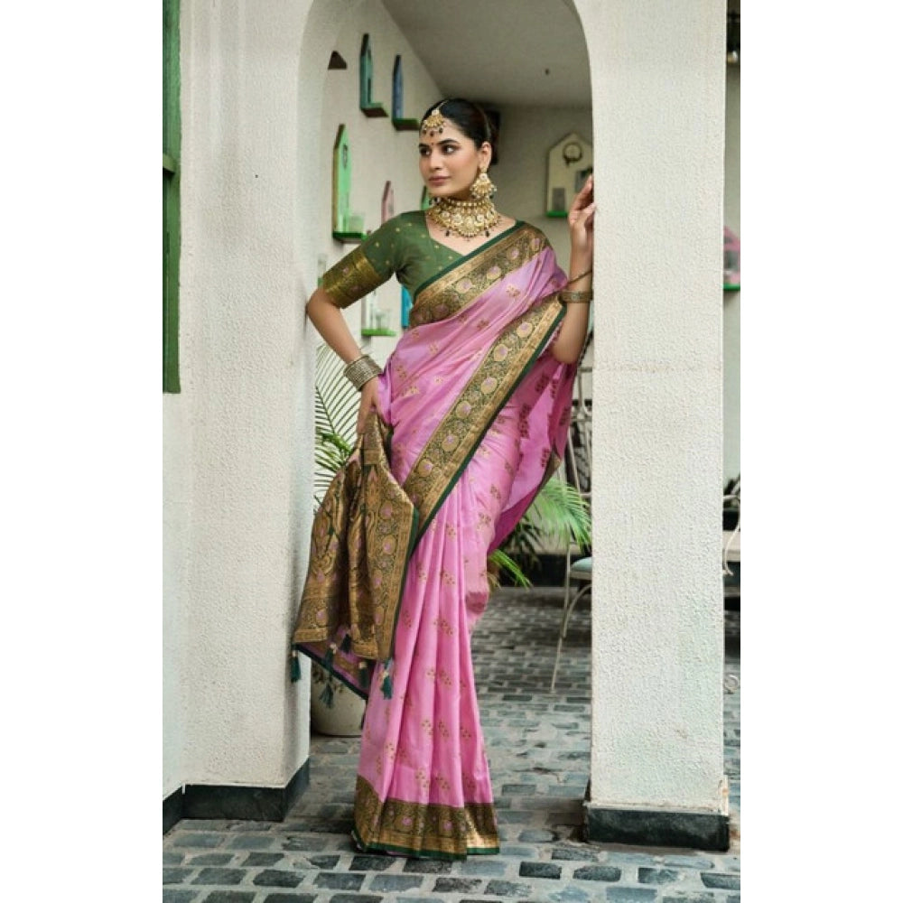 Seduva Women's Silk Blend Booti Work Ready to wear Saree With Unstitched Blouse 5.5Mtr (LightPink)