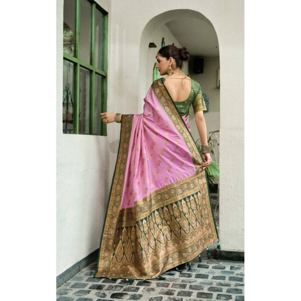 Seduva Women's Silk Blend Booti Work Ready to wear Saree With Unstitched Blouse 5.5Mtr (LightPink)