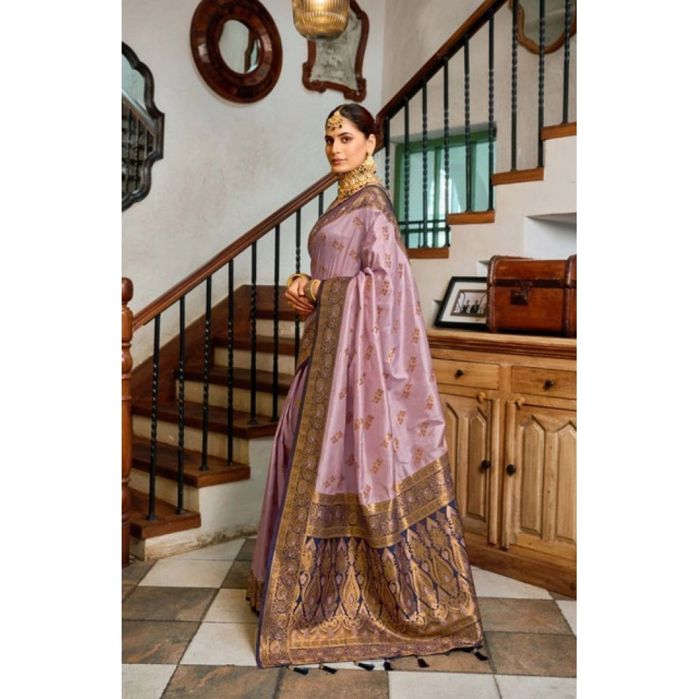 Seduva Women's Silk Blend Booti Work Ready to wear Saree With Unstitched Blouse 5.5Mtr (Lavender)