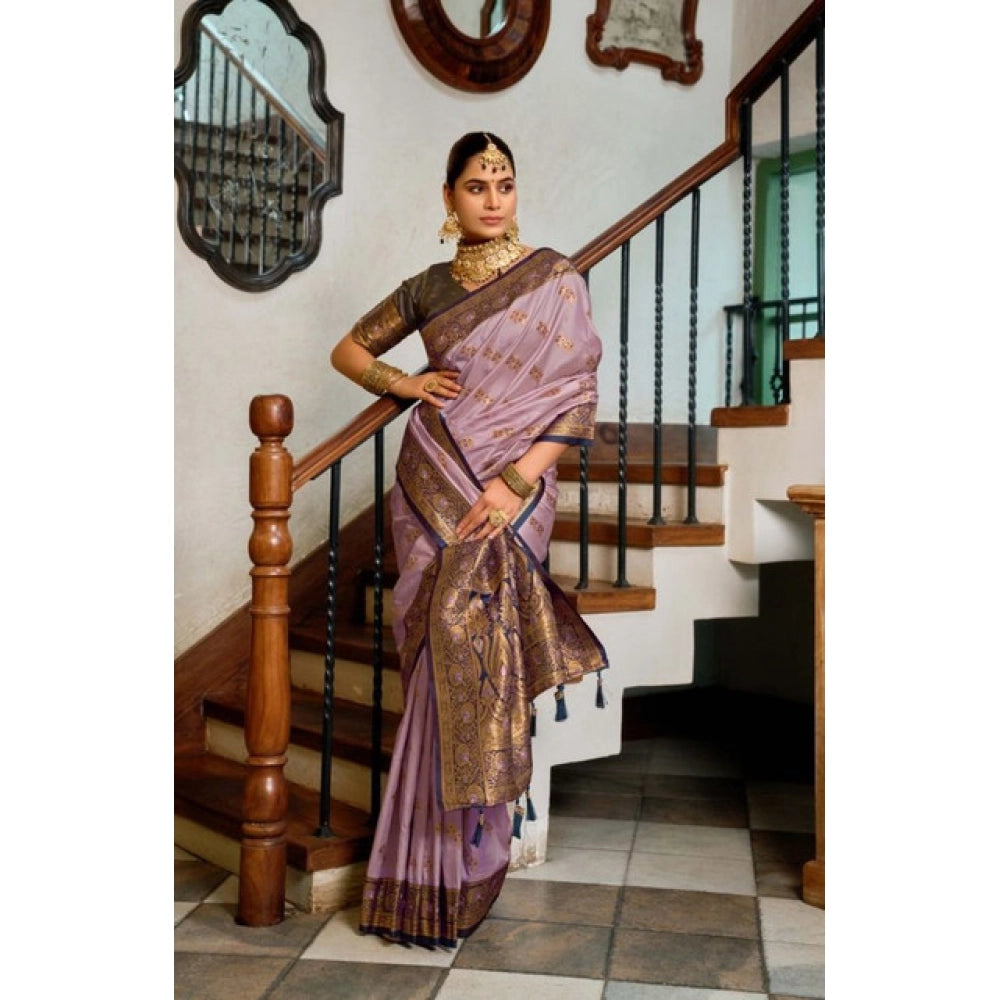 Seduva Women's Silk Blend Booti Work Ready to wear Saree With Unstitched Blouse 5.5Mtr (Lavender)