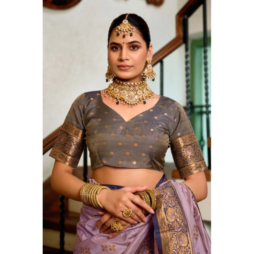 Seduva Women's Silk Blend Booti Work Ready to wear Saree With Unstitched Blouse 5.5Mtr (Lavender)