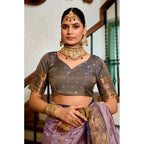 Seduva Women's Silk Blend Booti Work Ready to wear Saree With Unstitched Blouse 5.5Mtr (Lavender)