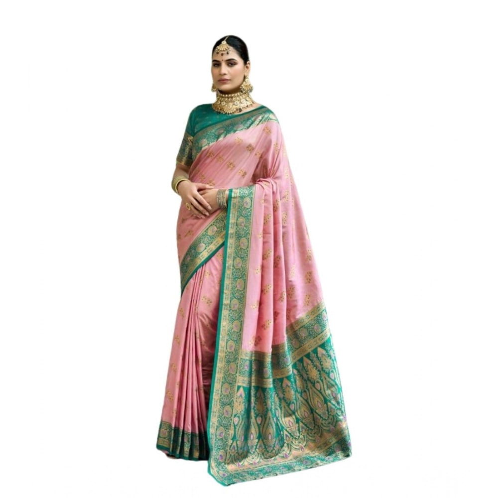 Seduva Women's Silk Blend Booti Work Ready to wear Saree With Unstitched Blouse 5.5Mtr (Peach)