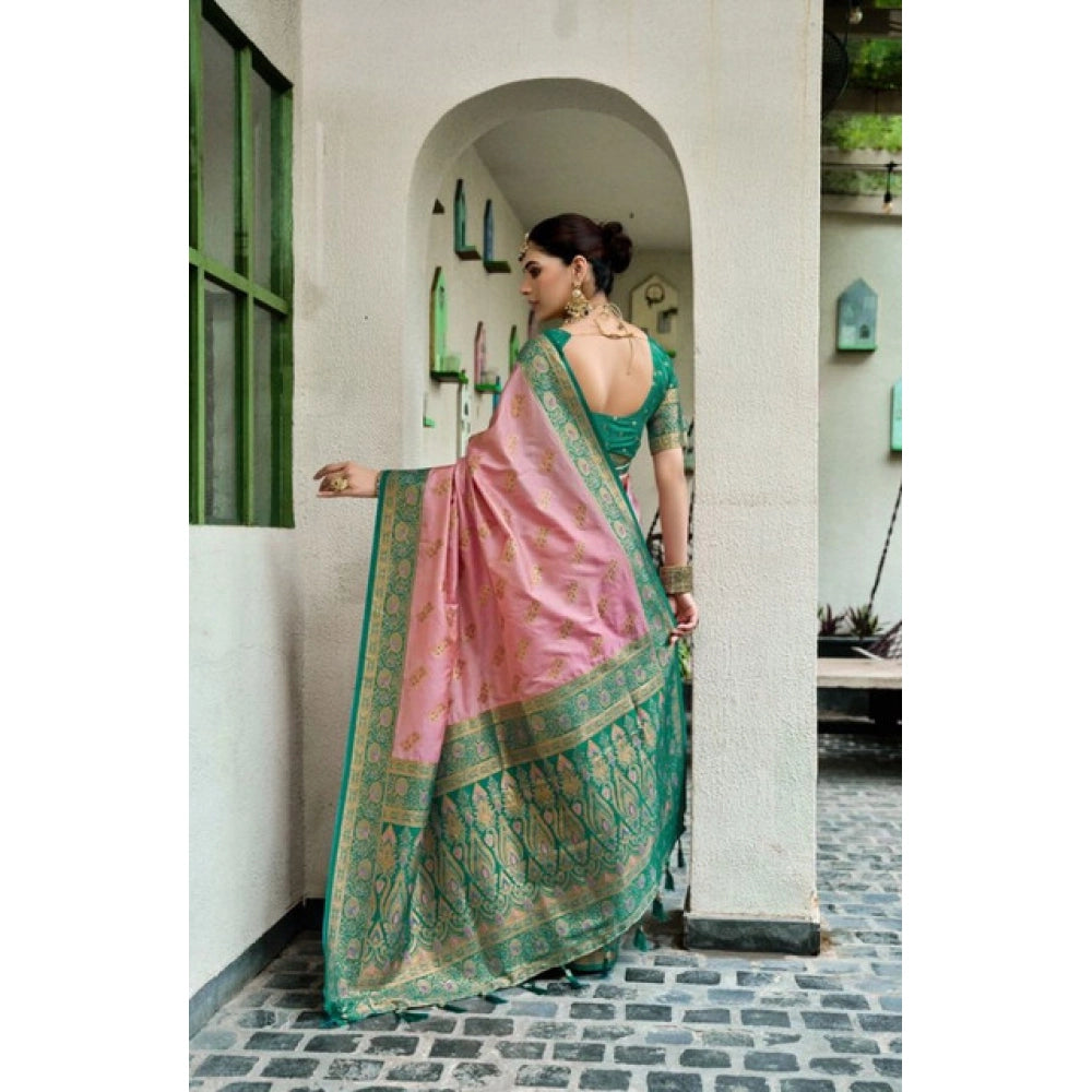 Seduva Women's Silk Blend Booti Work Ready to wear Saree With Unstitched Blouse 5.5Mtr (Peach)