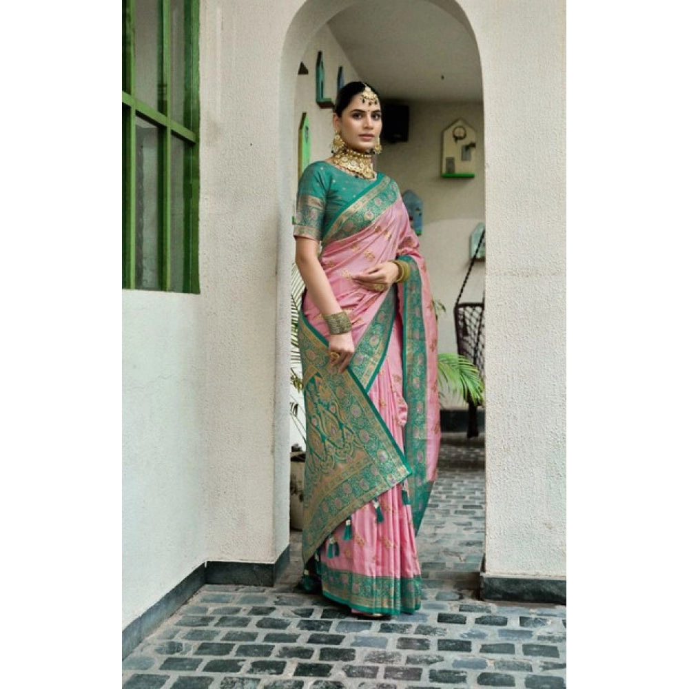 Seduva Women's Silk Blend Booti Work Ready to wear Saree With Unstitched Blouse 5.5Mtr (Peach)