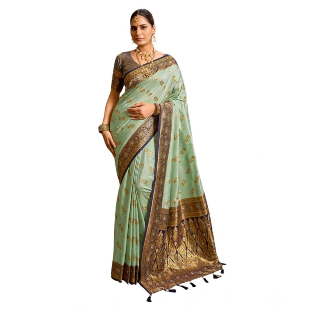 Seduva Women's Silk Blend Booti Work Ready to wear Saree With Unstitched Blouse 5.5Mtr (SeaGreen)