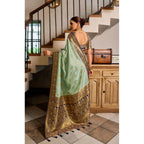 Seduva Women's Silk Blend Booti Work Ready to wear Saree With Unstitched Blouse 5.5Mtr (SeaGreen)