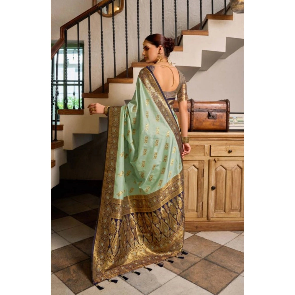 Seduva Women's Silk Blend Booti Work Ready to wear Saree With Unstitched Blouse 5.5Mtr (SeaGreen)