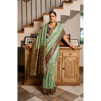 Seduva Women's Silk Blend Booti Work Ready to wear Saree With Unstitched Blouse 5.5Mtr (SeaGreen)