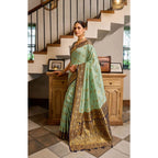 Seduva Women's Silk Blend Booti Work Ready to wear Saree With Unstitched Blouse 5.5Mtr (SeaGreen)