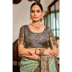 Seduva Women's Silk Blend Booti Work Ready to wear Saree With Unstitched Blouse 5.5Mtr (SeaGreen)
