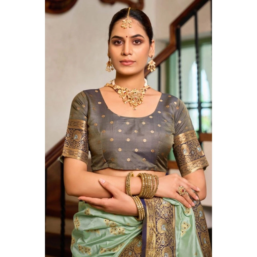 Seduva Women's Silk Blend Booti Work Ready to wear Saree With Unstitched Blouse 5.5Mtr (SeaGreen)