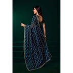 Seduva Women's Net Sequence Saree With Unstitched Blouse 5.5Mtr (Blue)