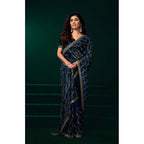 Seduva Women's Net Sequence Saree With Unstitched Blouse 5.5Mtr (Blue)