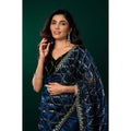 Seduva Women's Net Sequence Saree With Unstitched Blouse 5.5Mtr (Blue)