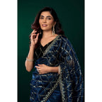 Seduva Women's Net Sequence Saree With Unstitched Blouse 5.5Mtr (Blue)