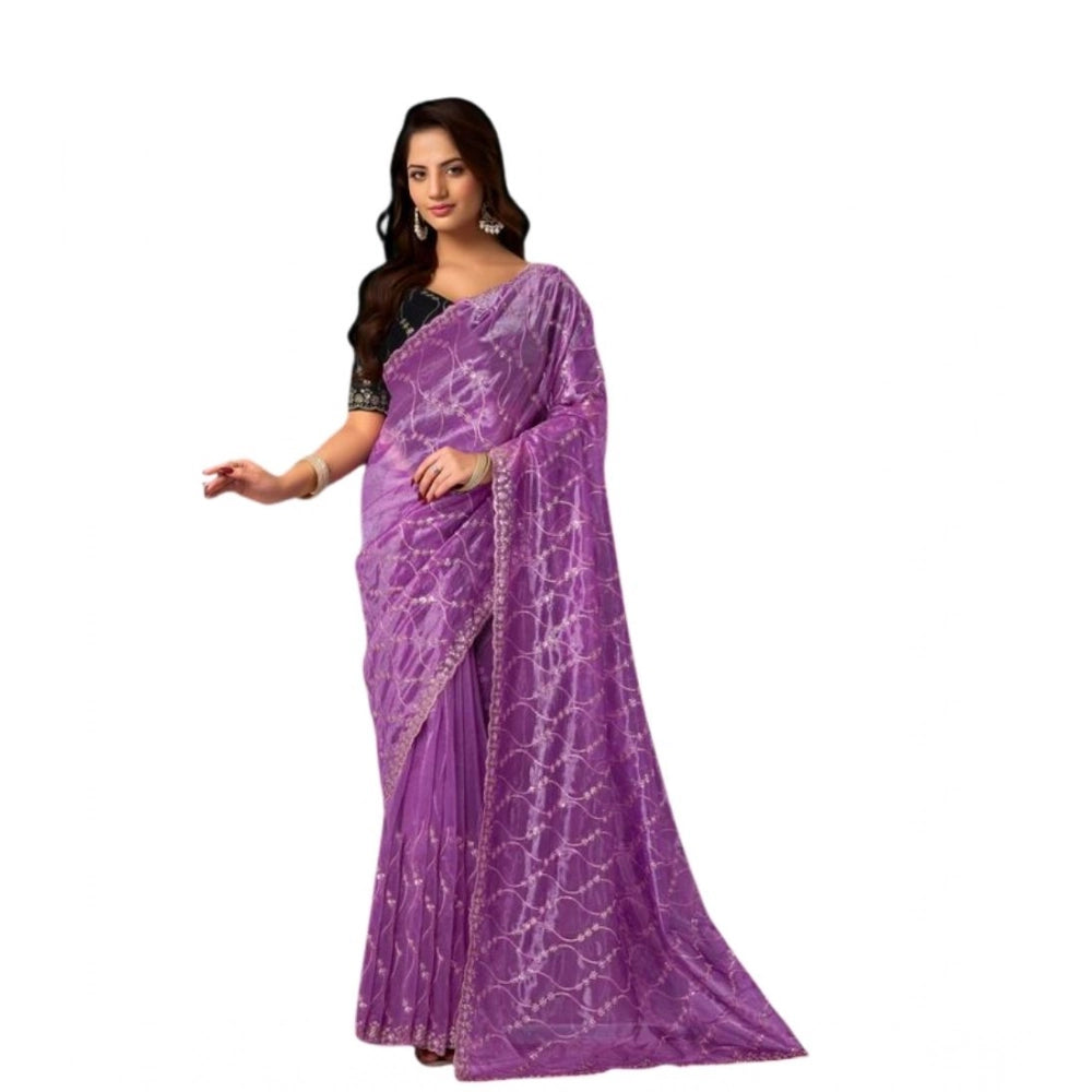 Seduva Women's Net Sequence Saree With Unstitched Blouse 5.5Mtr (Lavender)