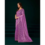 Seduva Women's Net Sequence Saree With Unstitched Blouse 5.5Mtr (Lavender)
