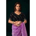 Seduva Women's Net Sequence Saree With Unstitched Blouse 5.5Mtr (Lavender)
