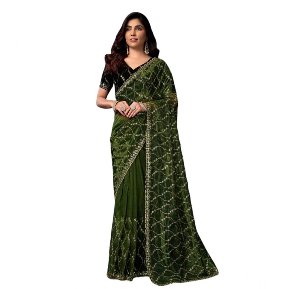 Seduva Women's Net Sequence Saree With Unstitched Blouse 5.5Mtr (Light Green)