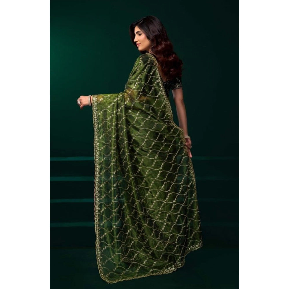 Seduva Women's Net Sequence Saree With Unstitched Blouse 5.5Mtr (Light Green)