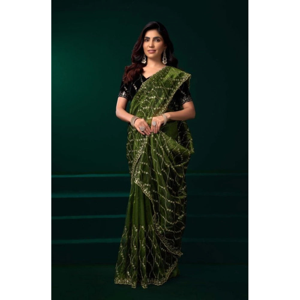 Seduva Women's Net Sequence Saree With Unstitched Blouse 5.5Mtr (Light Green)