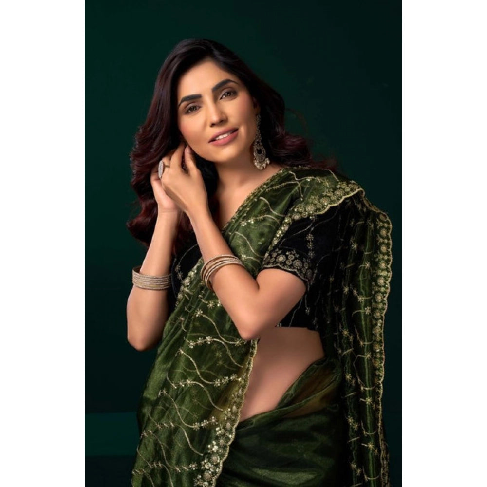 Seduva Women's Net Sequence Saree With Unstitched Blouse 5.5Mtr (Light Green)