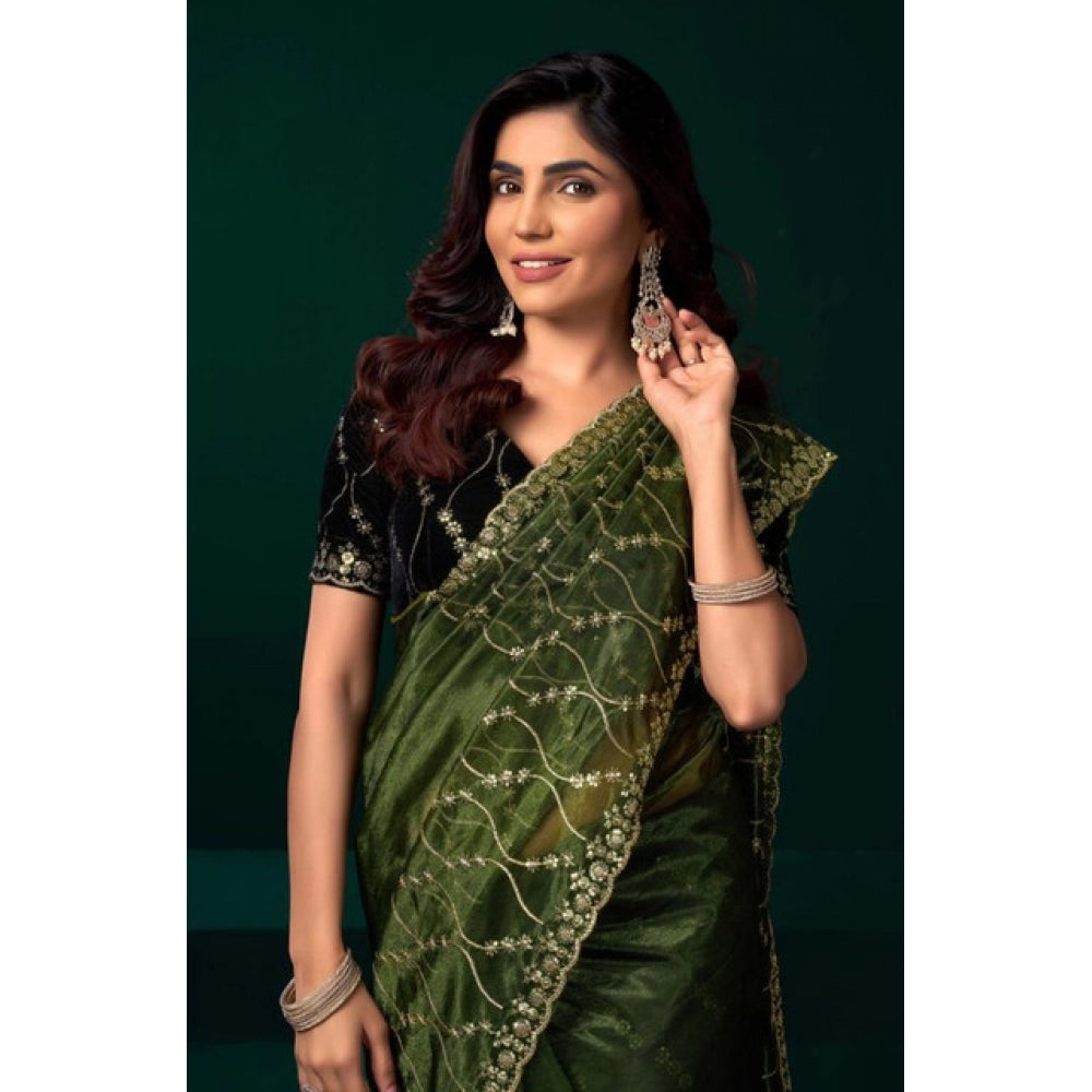 Seduva Women's Net Sequence Saree With Unstitched Blouse 5.5Mtr (Light Green)