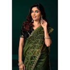 Seduva Women's Net Sequence Saree With Unstitched Blouse 5.5Mtr (Light Green)