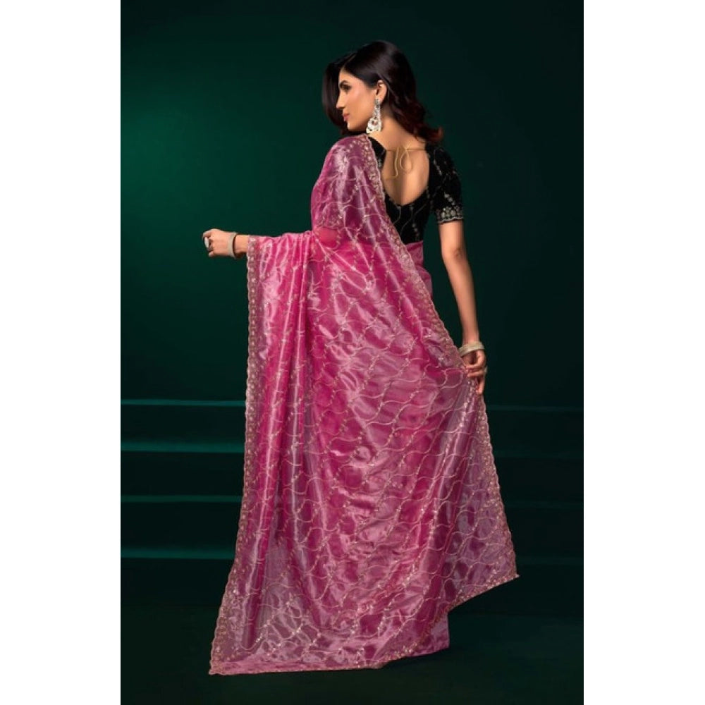 Seduva Women's Net Sequence Saree With Unstitched Blouse 5.5Mtr (Light Pink)