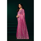 Seduva Women's Net Sequence Saree With Unstitched Blouse 5.5Mtr (Light Pink)