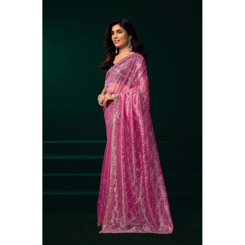 Seduva Women's Net Sequence Saree With Unstitched Blouse 5.5Mtr (Light Pink)
