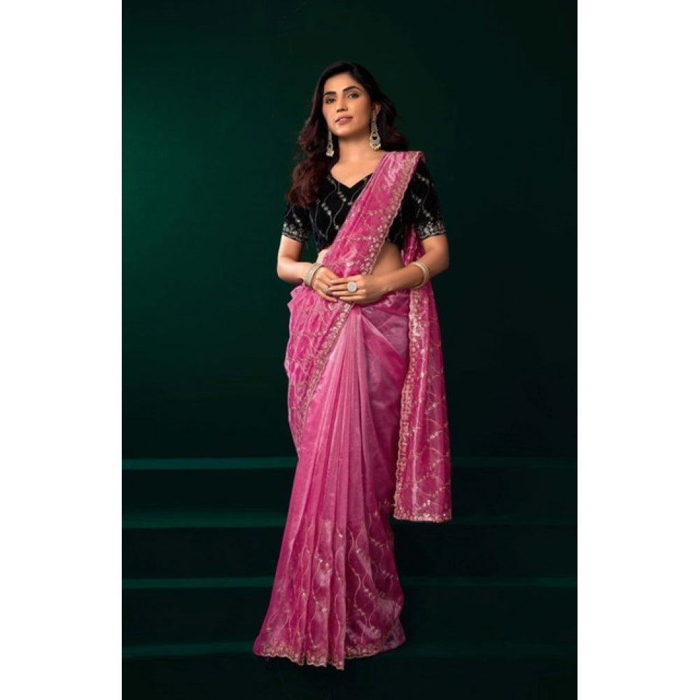 Seduva Women's Net Sequence Saree With Unstitched Blouse 5.5Mtr (Light Pink)