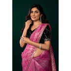 Seduva Women's Net Sequence Saree With Unstitched Blouse 5.5Mtr (Light Pink)