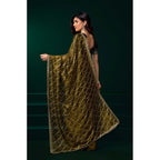 Seduva Women's Net Sequence Saree With Unstitched Blouse 5.5Mtr (Mahendi)