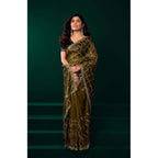 Seduva Women's Net Sequence Saree With Unstitched Blouse 5.5Mtr (Mahendi)