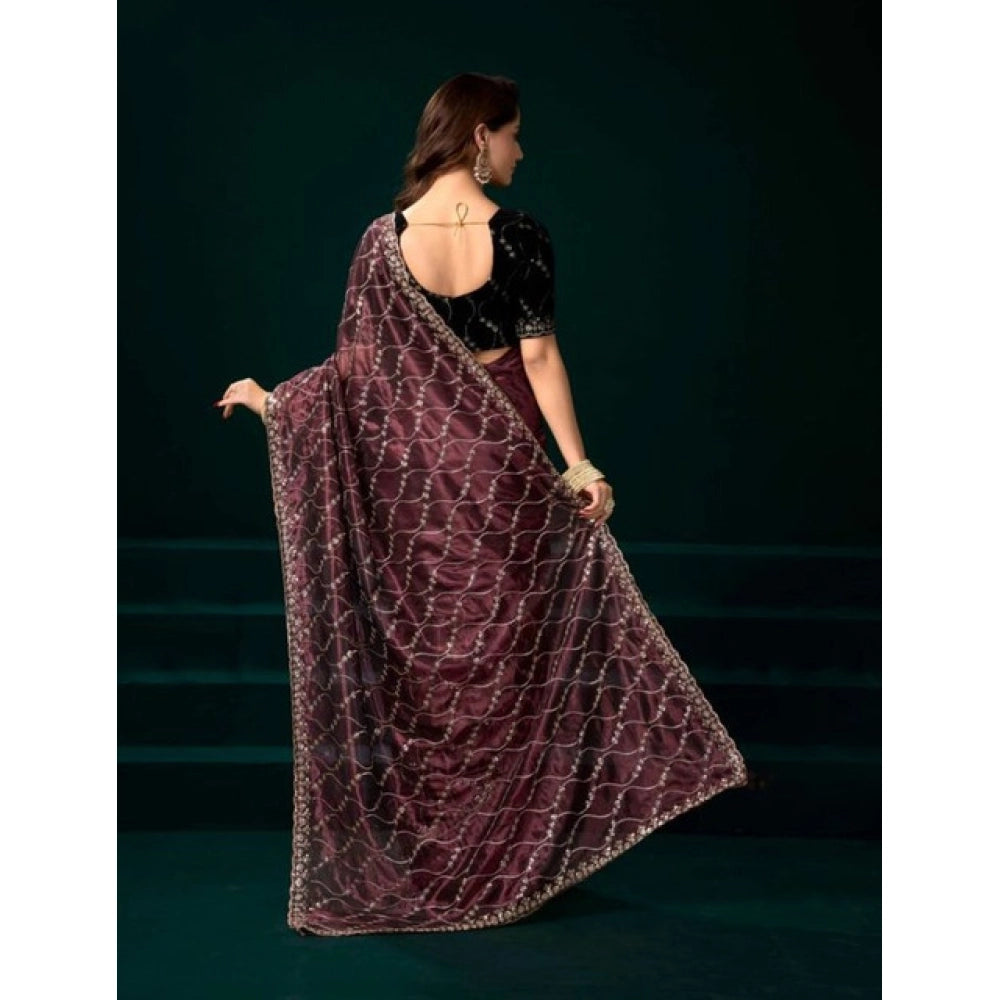 Seduva Women's Net Sequence Saree With Unstitched Blouse 5.5Mtr (Maroon)