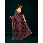 Seduva Women's Net Sequence Saree With Unstitched Blouse 5.5Mtr (Maroon)