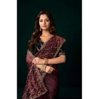 Seduva Women's Net Sequence Saree With Unstitched Blouse 5.5Mtr (Maroon)