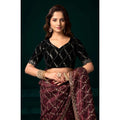 Seduva Women's Net Sequence Saree With Unstitched Blouse 5.5Mtr (Maroon)