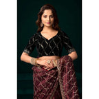Seduva Women's Net Sequence Saree With Unstitched Blouse 5.5Mtr (Maroon)