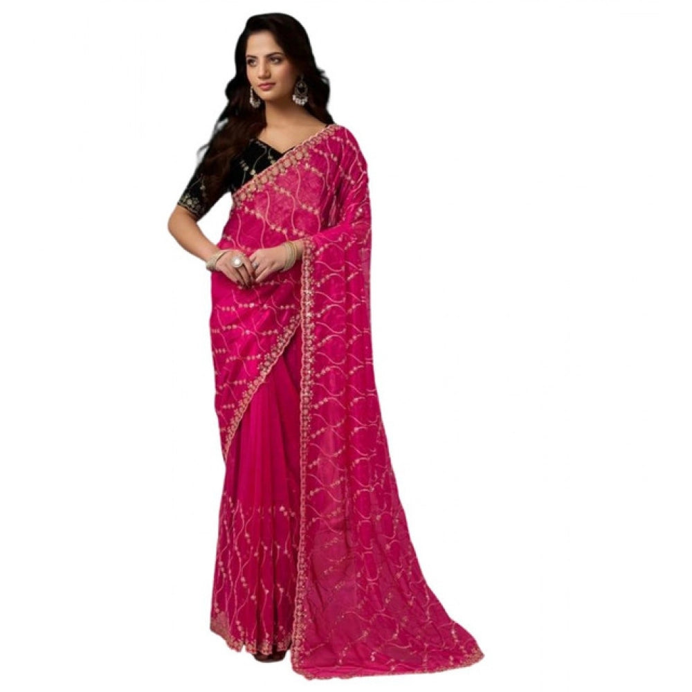 Seduva Women's Net Sequence Saree With Unstitched Blouse 5.5Mtr (Pink)