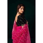 Seduva Women's Net Sequence Saree With Unstitched Blouse 5.5Mtr (Pink)