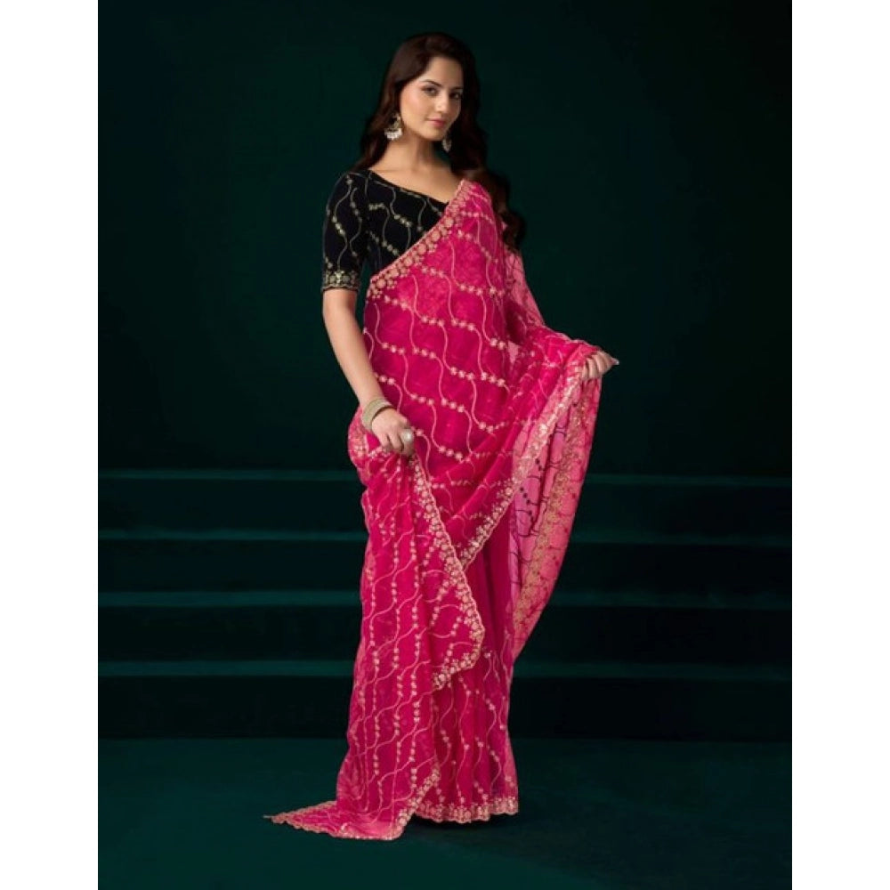 Seduva Women's Net Sequence Saree With Unstitched Blouse 5.5Mtr (Pink)