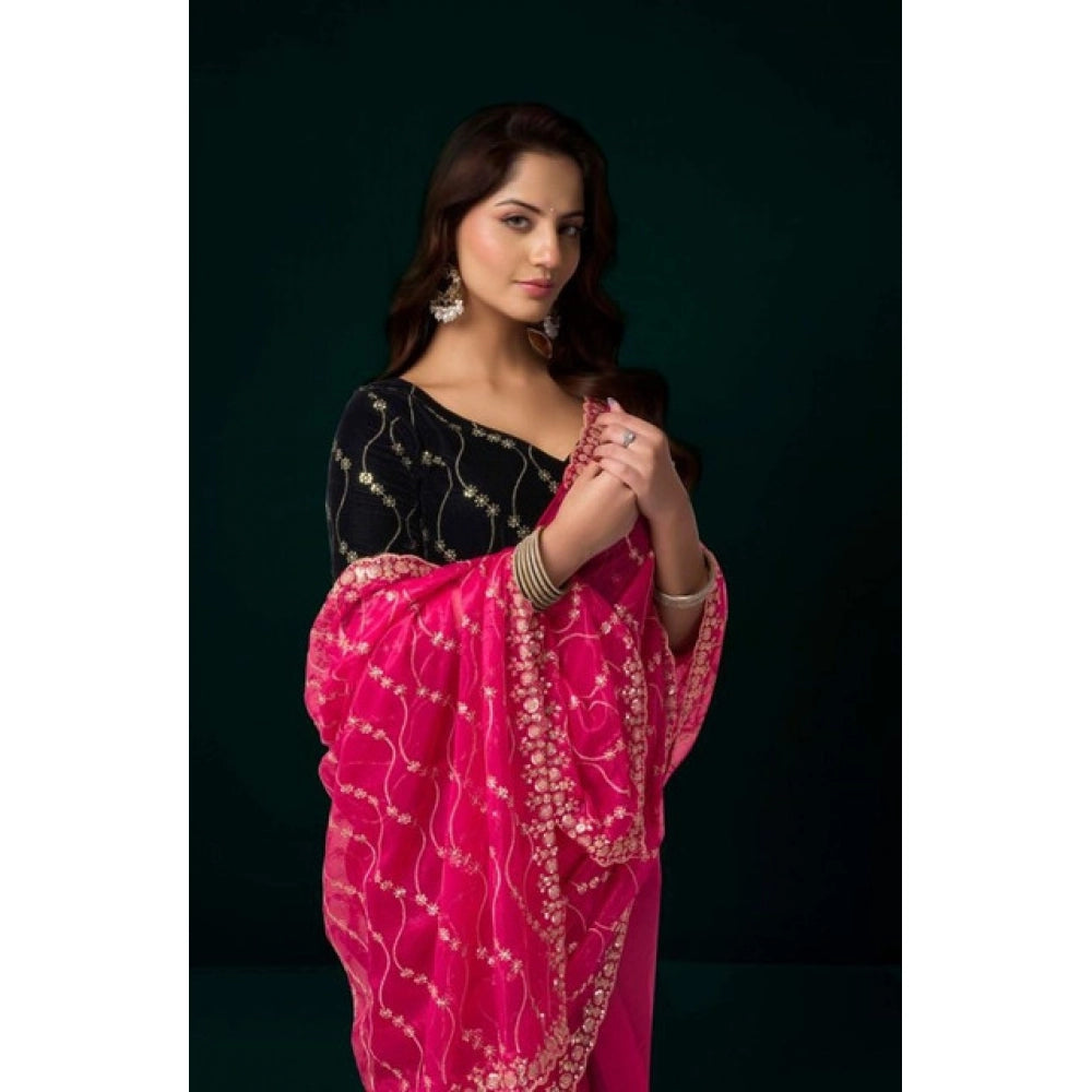 Seduva Women's Net Sequence Saree With Unstitched Blouse 5.5Mtr (Pink)