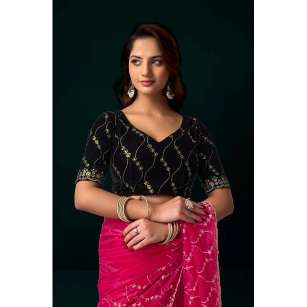 Seduva Women's Net Sequence Saree With Unstitched Blouse 5.5Mtr (Pink)